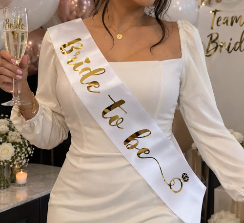 Bride sash white gold - bride, &
